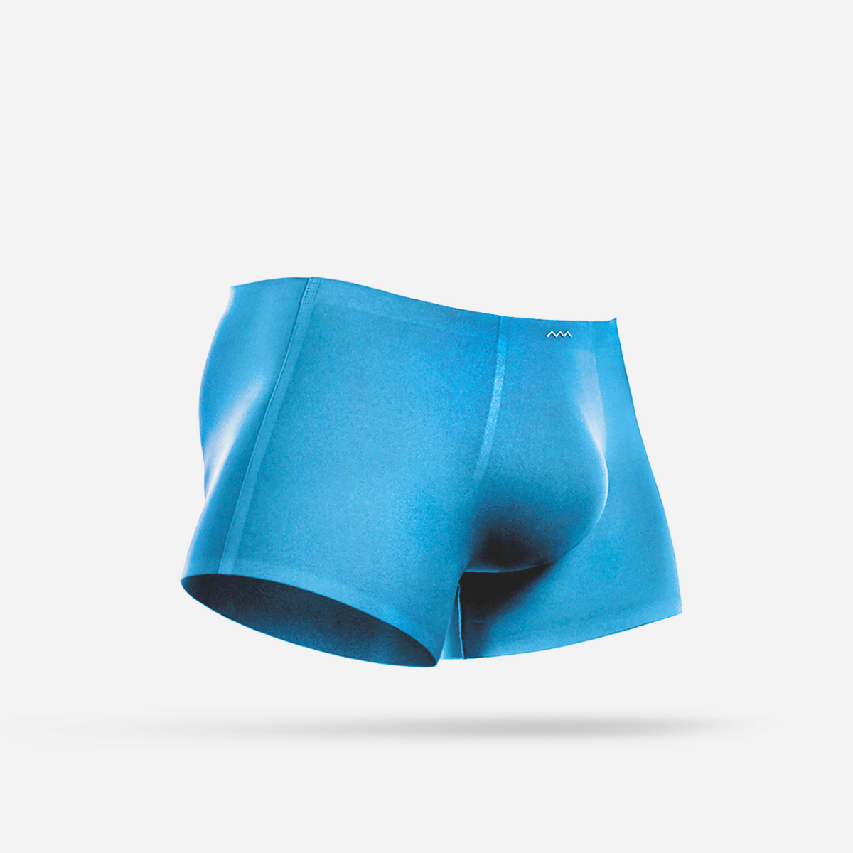 A blue boxer brief on a white background