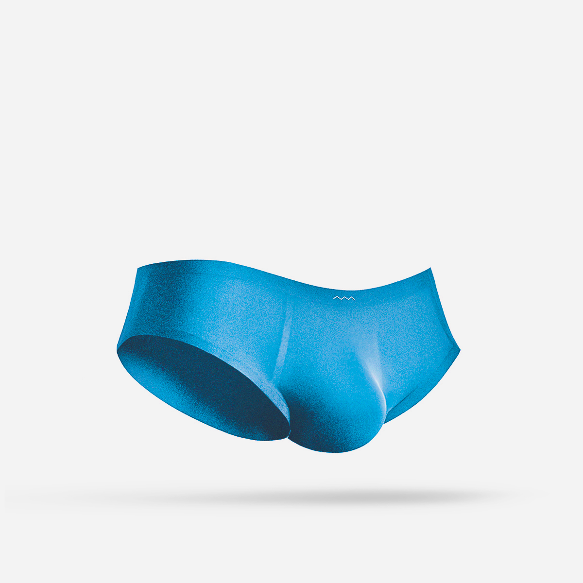 A blue boxer brief on a white background