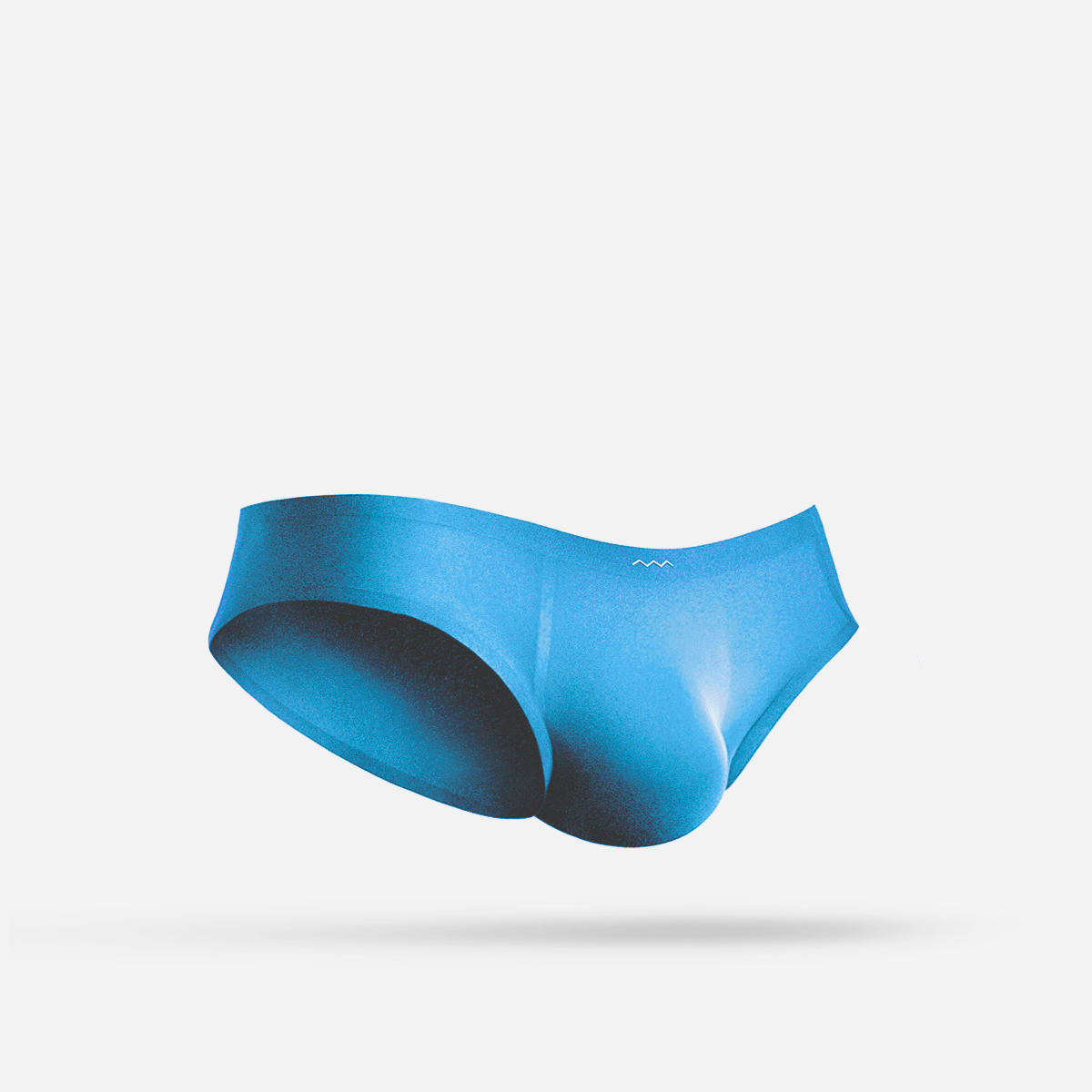 A blue sports brief that is made from a smooth, stretchy fabric with a minimalist design
