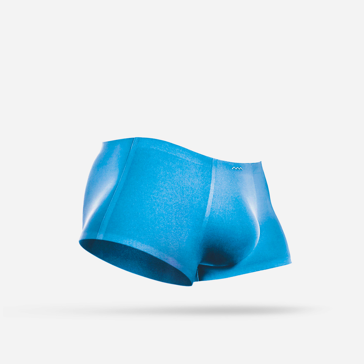 A blue boxer brief that is made of a stretchy, smooth fabric